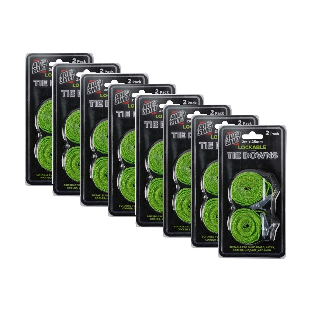 Autoshift 2PK AutoShift Lockable Tie Downs for Large Cargo Auto Accessory 2m Green (8 Pack)