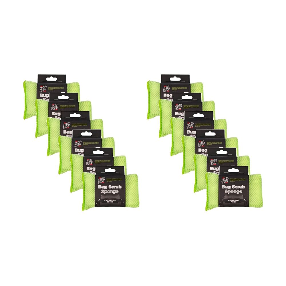 Autoshift Bug Scrub Car Cleaning Sponge Streak Free Finish 15x8cm Green (12 Pack)