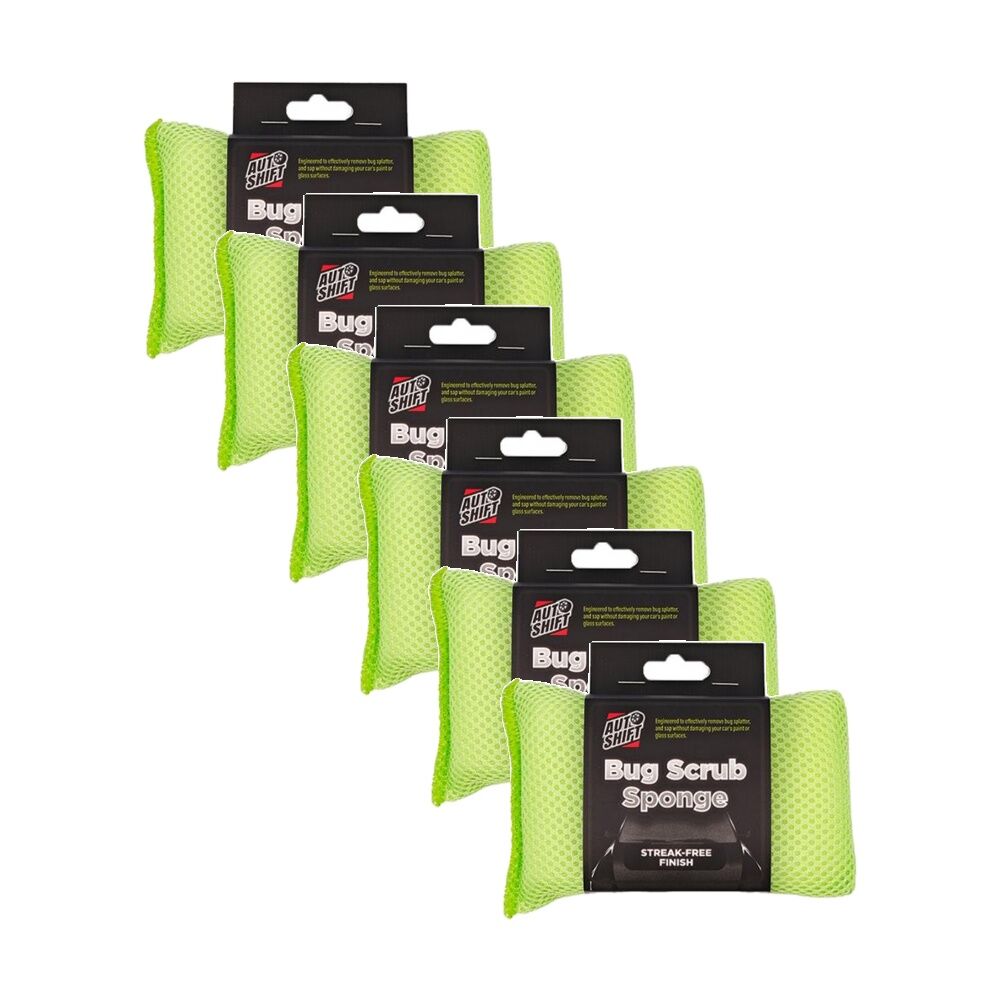 Autoshift Bug Scrub Car Cleaning Sponge Streak Free Finish 15x8cm Green (6 Pack)