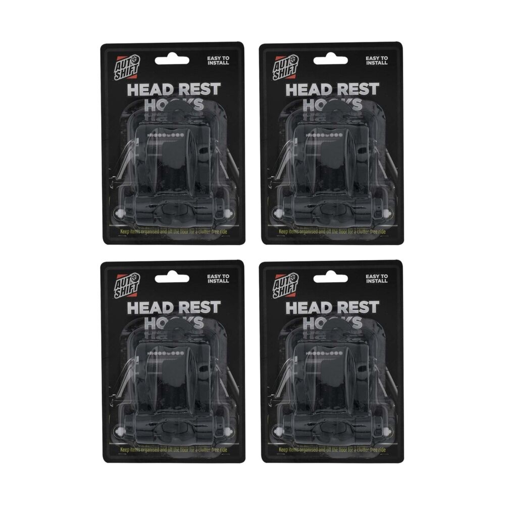 Autoshift Headrest Hanger Hook Car Organisation Accessory Black (4 Pack)