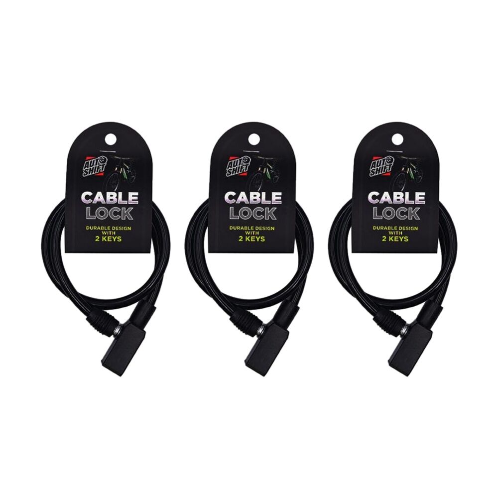 Autoshift Cable Keyed Bike Lock w/2 Keys Property Protection/Security (3 Pack)