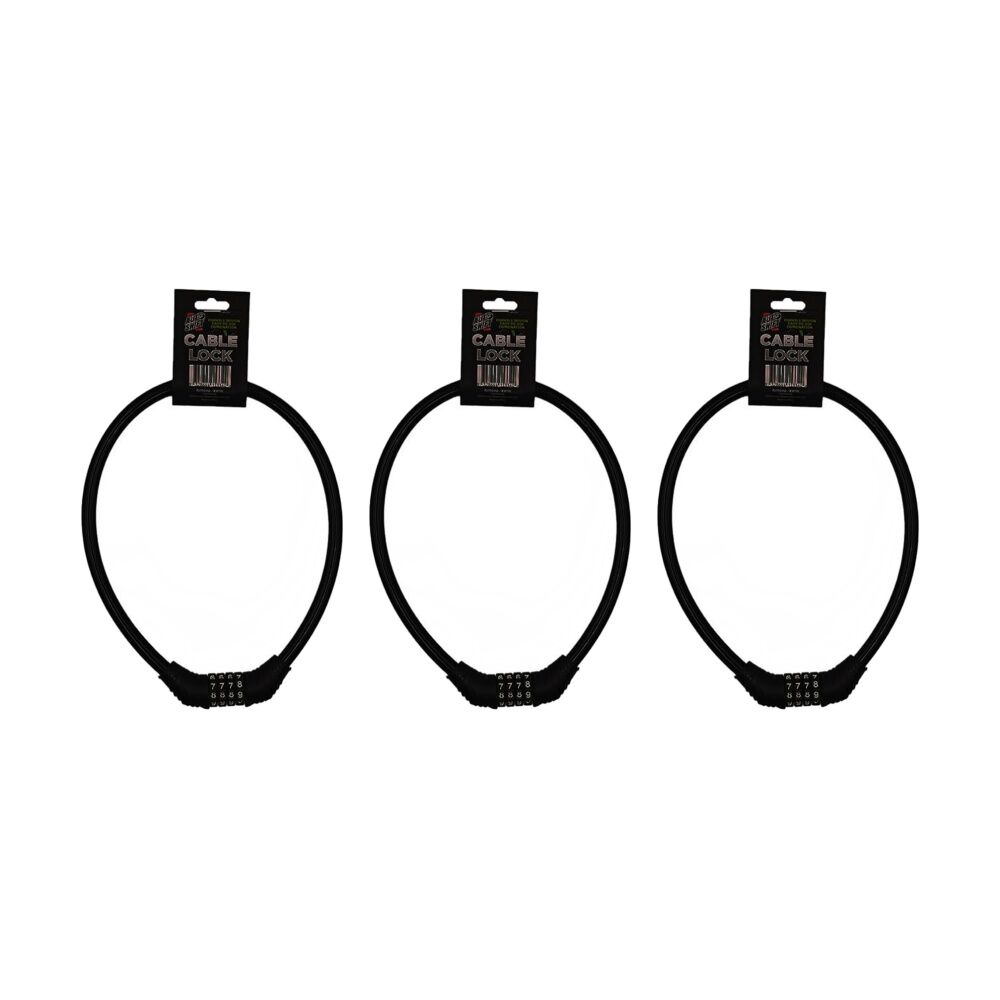 Autoshift Cable Bicycle Lock 4 Digit Combination Security Cycling Accessory (3 Pack)