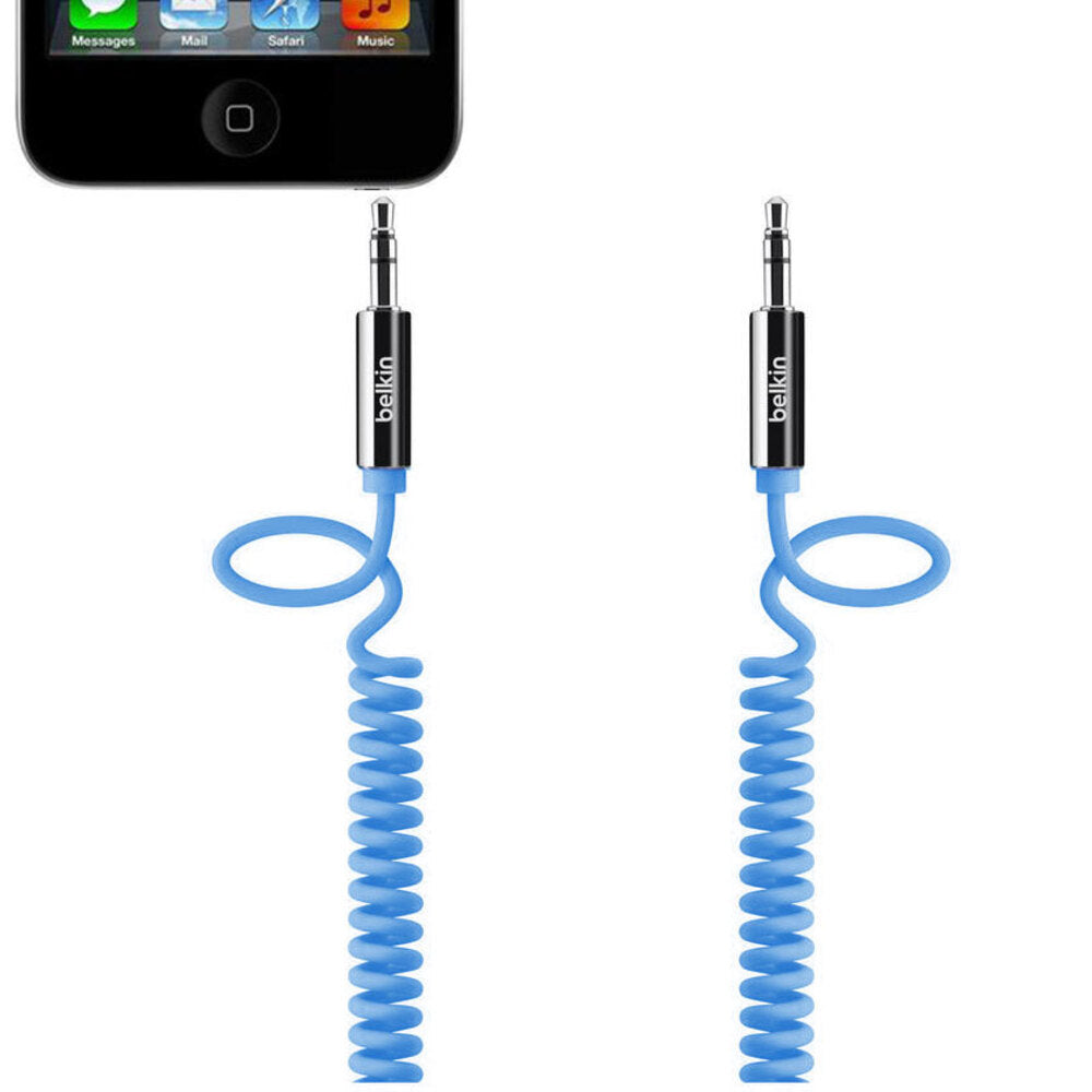 Belkin 1.8m Coiled Stereo Aux Cable Audio Male to Male 3.5mm - Blue — image 2