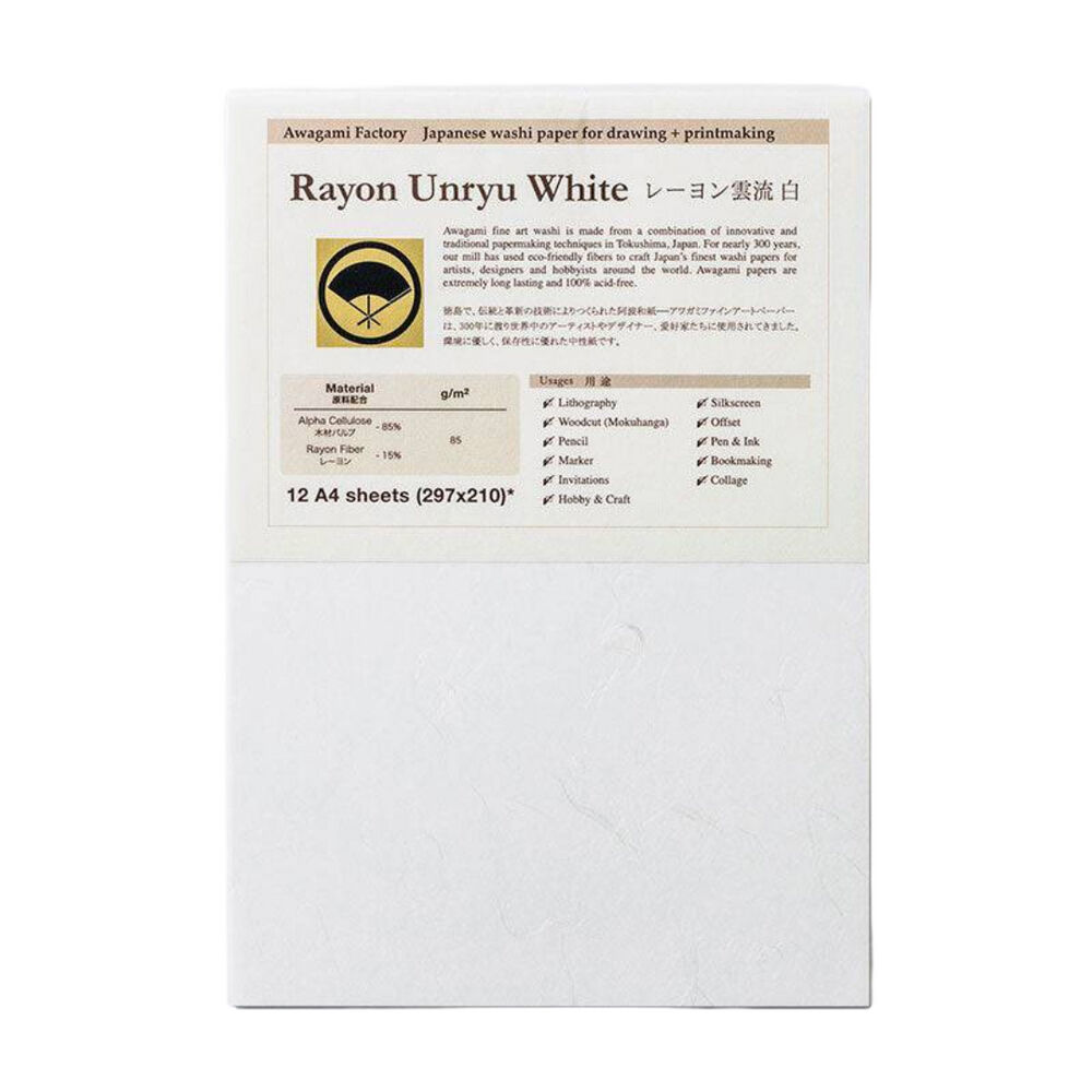 Awagami Washi-Rayon Multi-Purpose Creative Art Paper A4 Unryu White (12 Pieces)