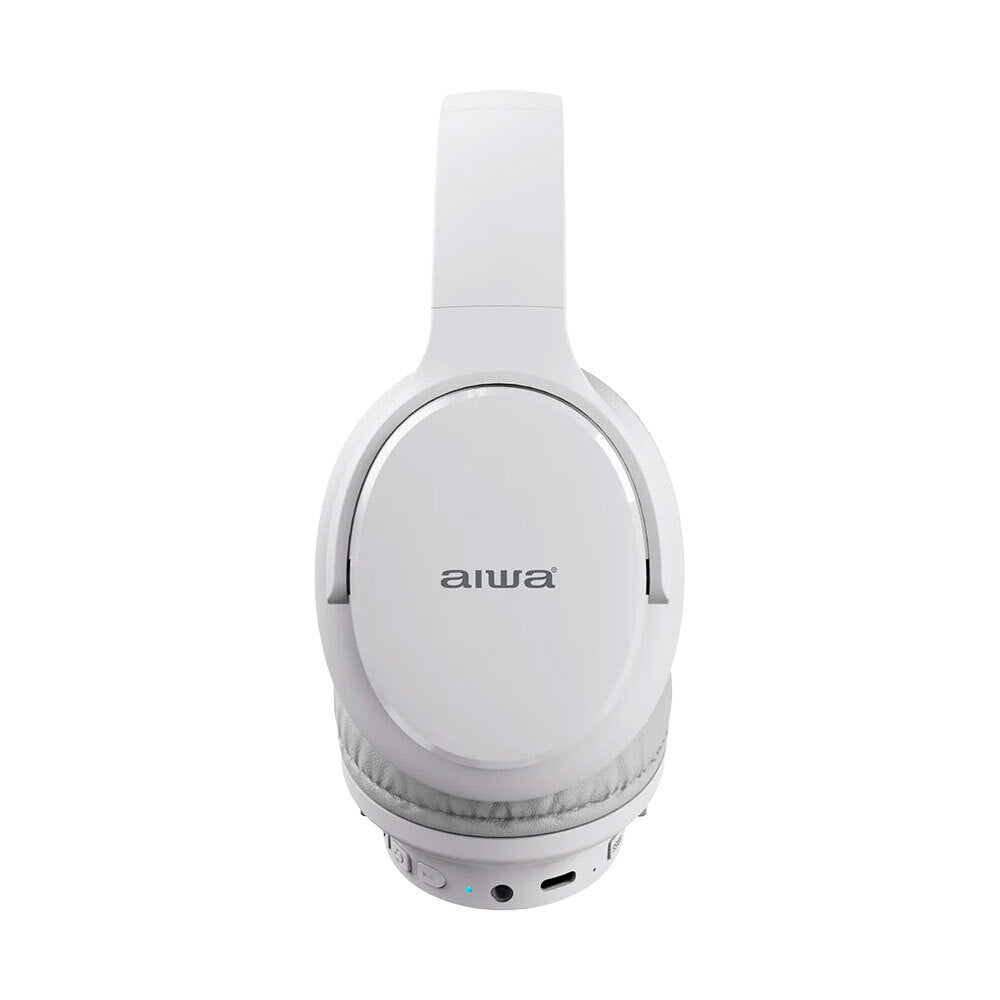 Aiwa Over-Ear Bluetooth Headphones w/AUX Cable & Airplane Adaptor - White — image 3