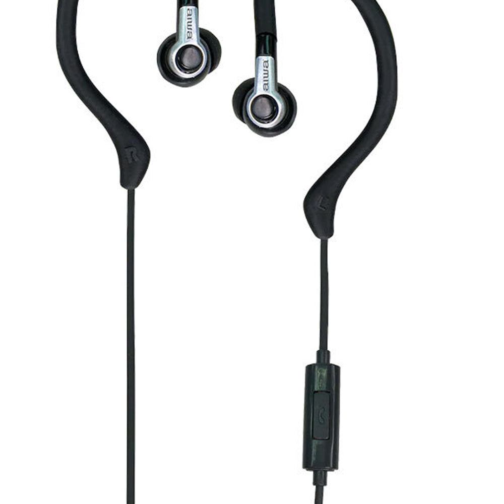 Aiwa In-Ear Hook Gel Sports 1.2m Wired Earbud Headphones w/Microphone - Black