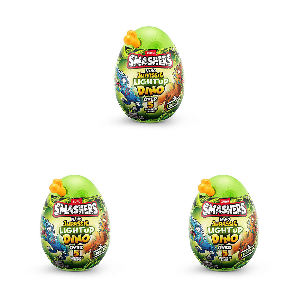 Zuru Smashers Jurassic Light-Up Nano Egg Action Figure Kids Toy Assorted 3y+ (3 Pack)