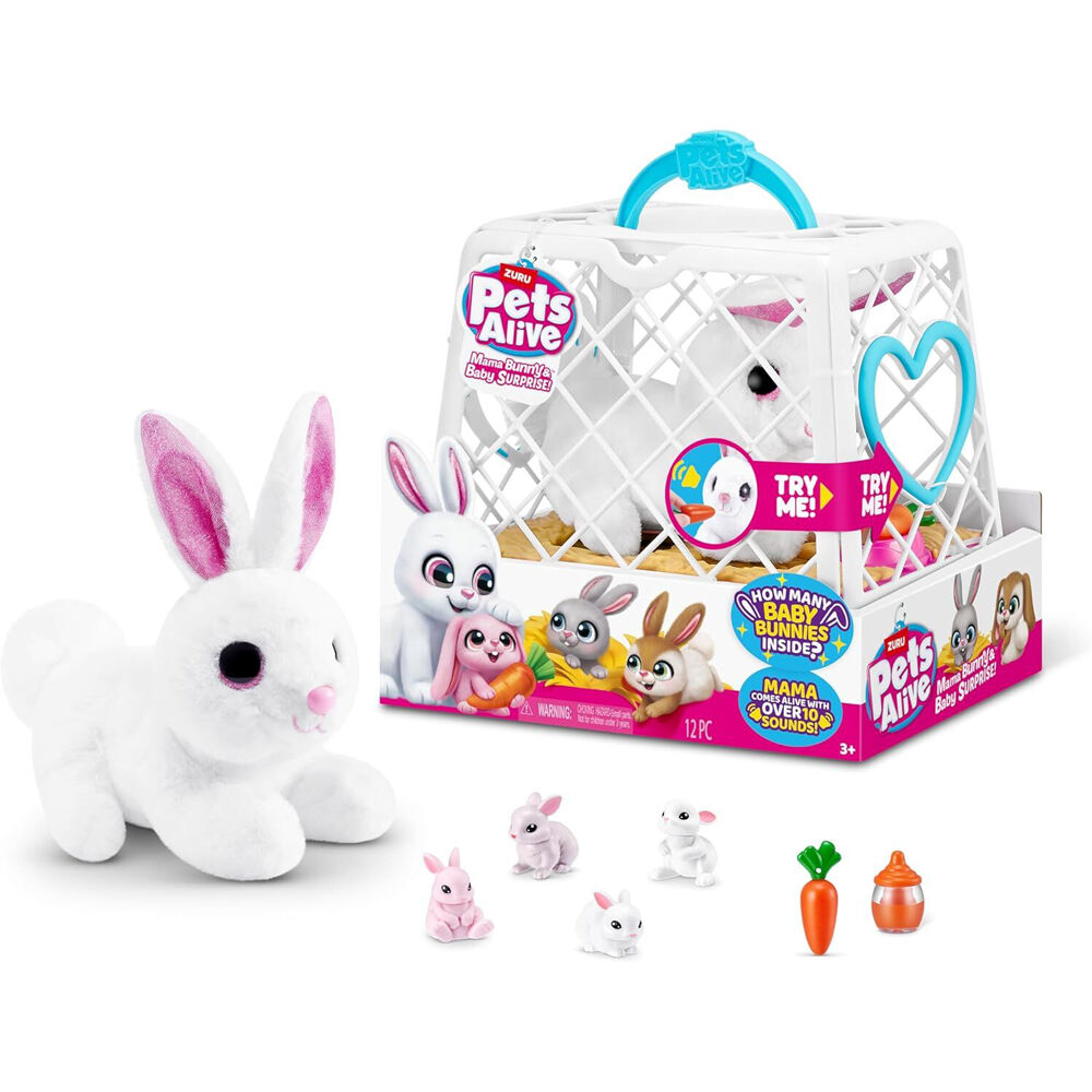 Zuru Pet's Alive Mama Bunny Surprise Stuffed Plush Animal Kids Play Toy 3y+