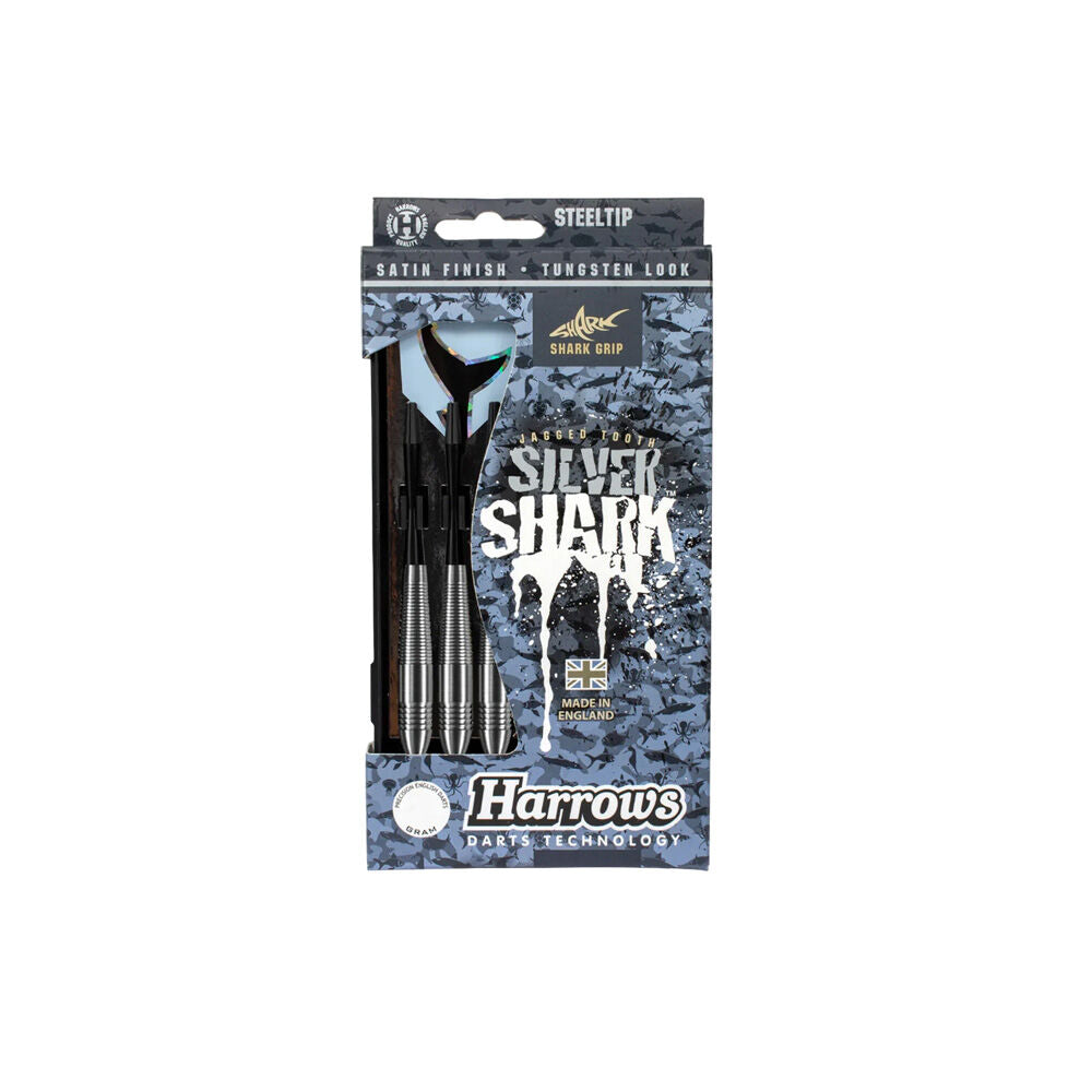 Harrows 24GM Developing Player Silver Shark Grip Throwing Darts Set w/ Case