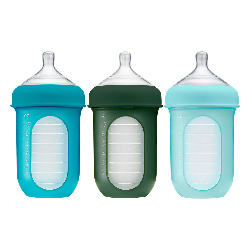 Boon Nursh Collapsible Silicon Baby Bottle Blue 237ml 3 Months+ (3 Pack)