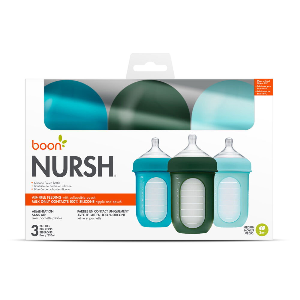 Boon Nursh Collapsible Silicon Baby Bottle Blue 237ml 3 Months+ (3 Pack) — image 8