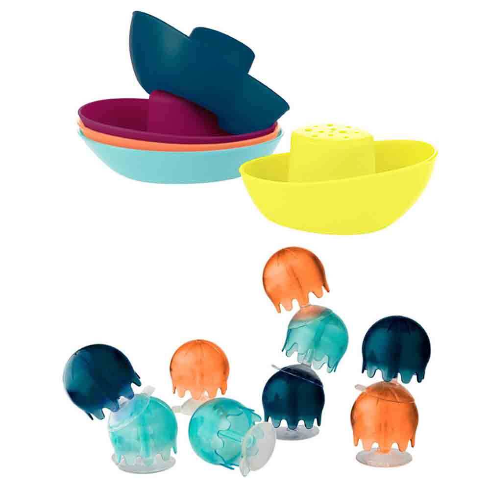 Boon Fleet Stacking Boats/Jellies Suction Cup Baby/Infant Water Bath Toy 9m+ (5 Pieces)
