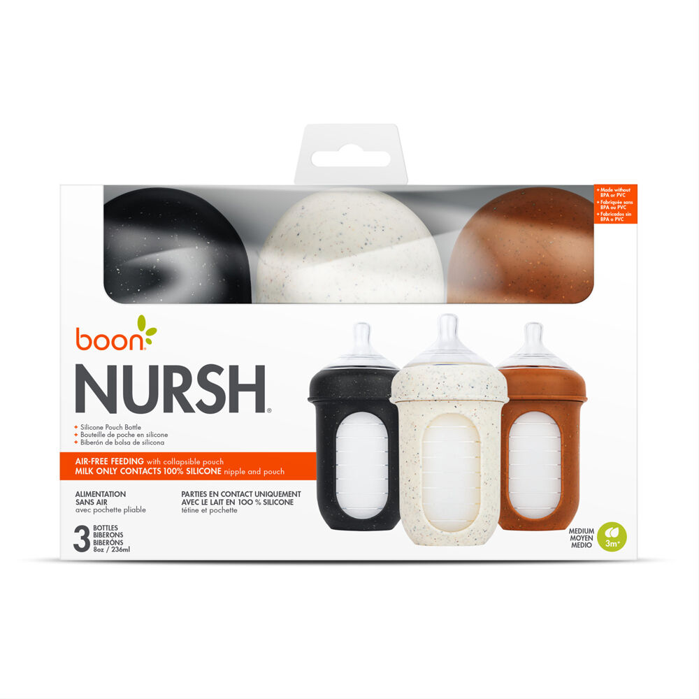 Boon Nursh Collapsible Silicone Baby Bottle Speckle 237ml 3 Months+ (3 Pack) — image 5
