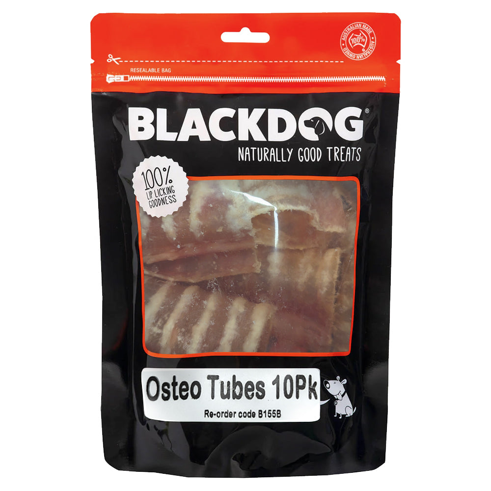 Blackdog 10pc Osteo Tubes Dog Glucosamine Dental Chews Dried Treats - Natural Beef Pack Of 10 Pks.