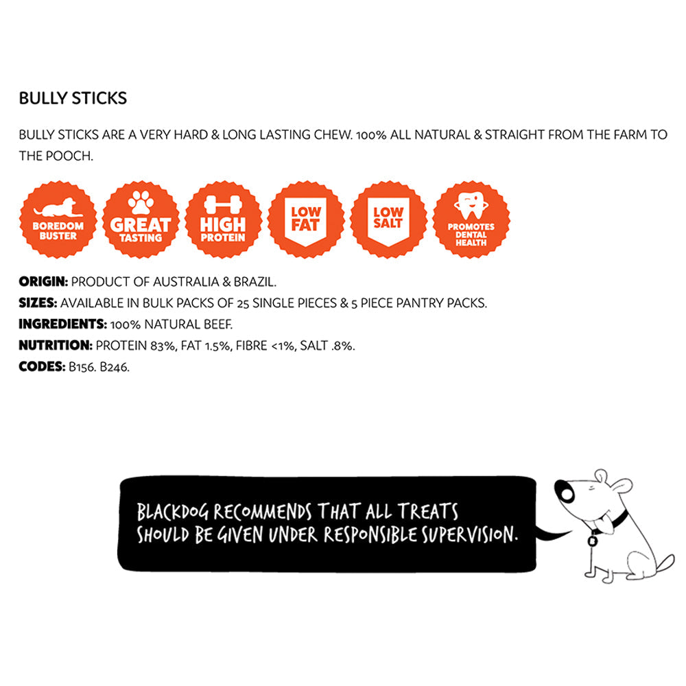 Blackdog Natural Beef Bully Sticks Pet Dog Treat/Healthy Food Chews Snacks (25 Pieces) — image 2