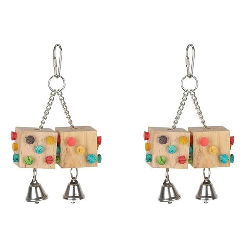 Nature Island 13cm Dual Wooden Dice/Bells Interactive Roll/Play Bird Pet Toy (2 Pack)
