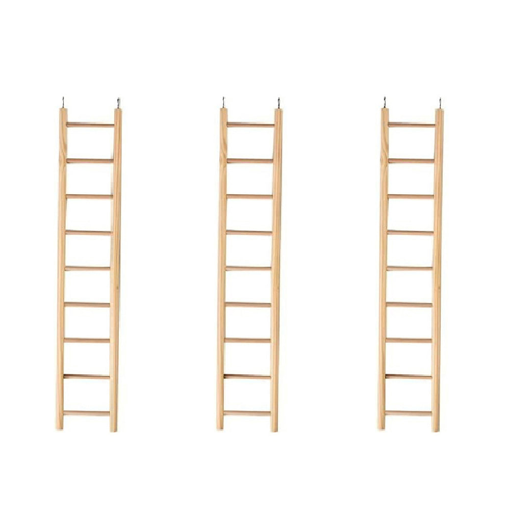Nature Island 45cm Plain Wooden 9 Step Bird Pet Exercise Climb Fun Toy Ladder (3 Pack)