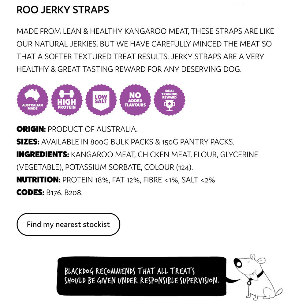 Blackdog 800g Naturally Good Pet/Dog Roo Jerky Straps Healthy Treats/Food/Reward — image 2