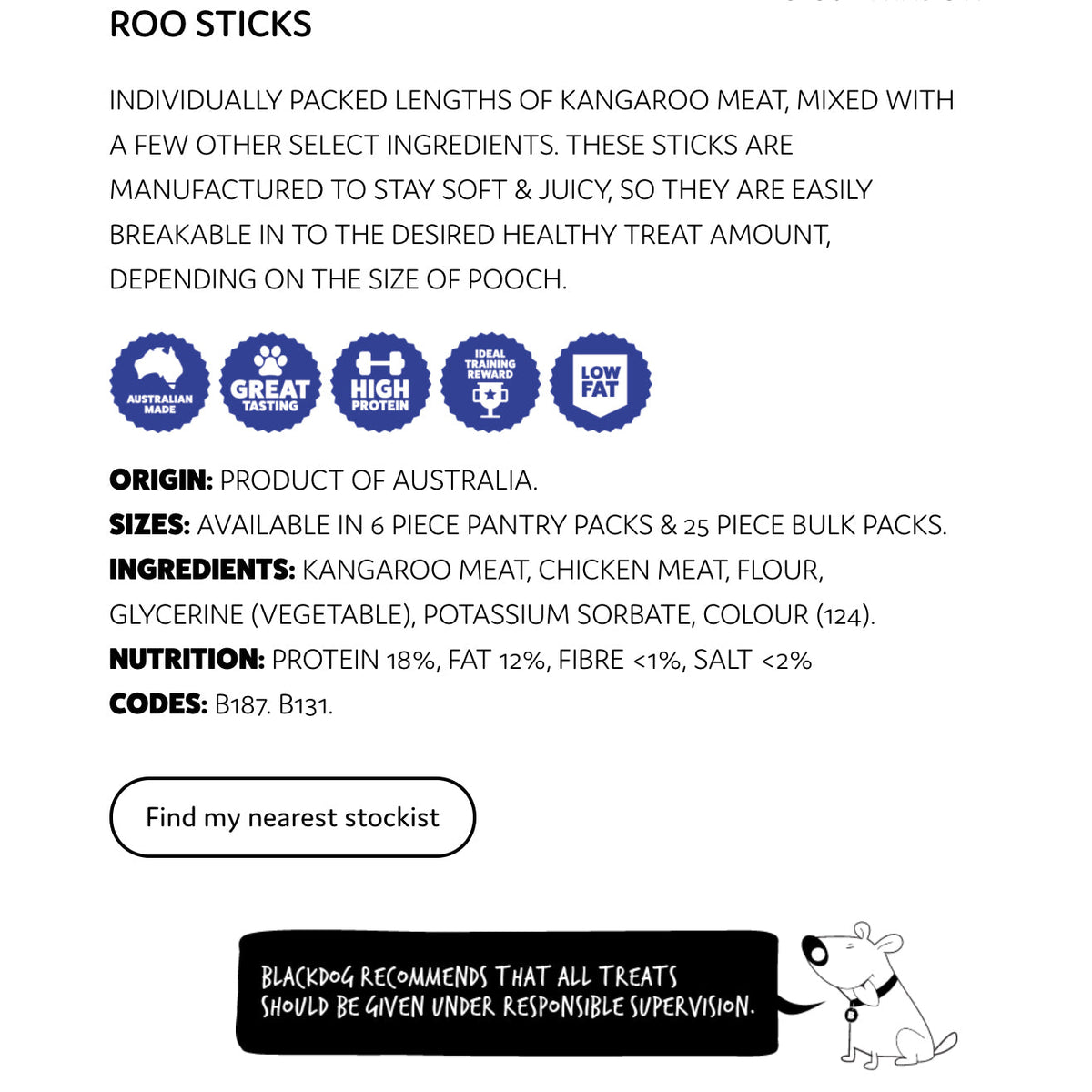 Blackdog Naturally Good Pet/Dog Kangaroo Sticks Healthy Treats/Reward/Food (6 Pieces) — image 2