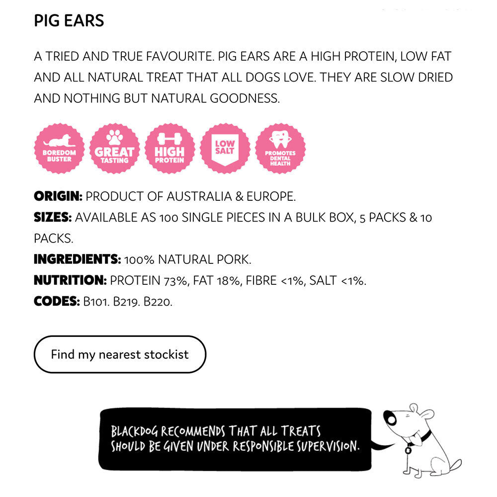 Blackdog Naturally Good Pet/Dog Pigs Ears Healthy Treats/Food/Reward (10 Pieces) — image 2