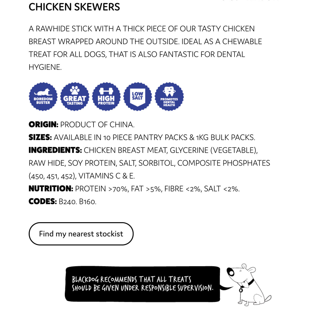 Blackdog Naturally Good Pet/Dog Chicken Skewers Healthy/Dental Treats/Food (10 Pieces) — image 2