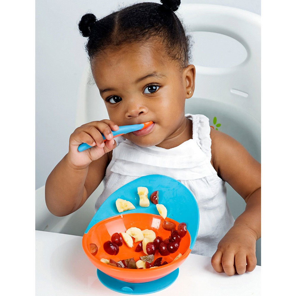 Boon Blue/Orange Cath Bowl w/ Spill Cather for Baby/Toddler Food Mat/Table/Tray — image 2