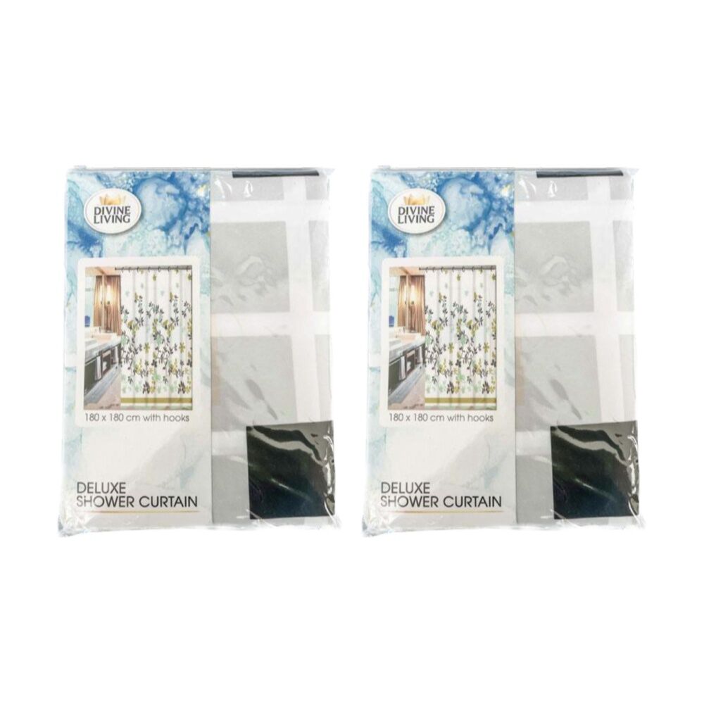 Divine Living Deluxe Shower Curtain w/ Hooks 90gsm 180x180cm Assorted (2 Pack)
