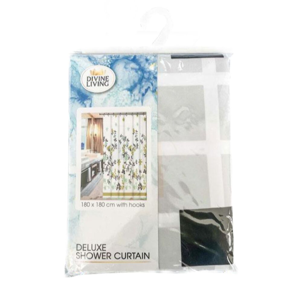 Divine Living 180x180cm Deluxe Shower Curtain w/ Hooks 90gsm Assorted