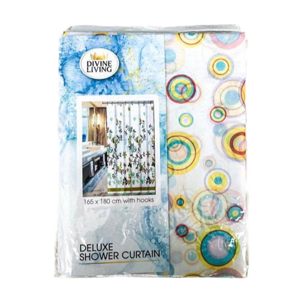 Divine Living Deluxe Shower Curtain w/ Hooks 50gsm 165x170cm Assorted (2 Pack) — image 2