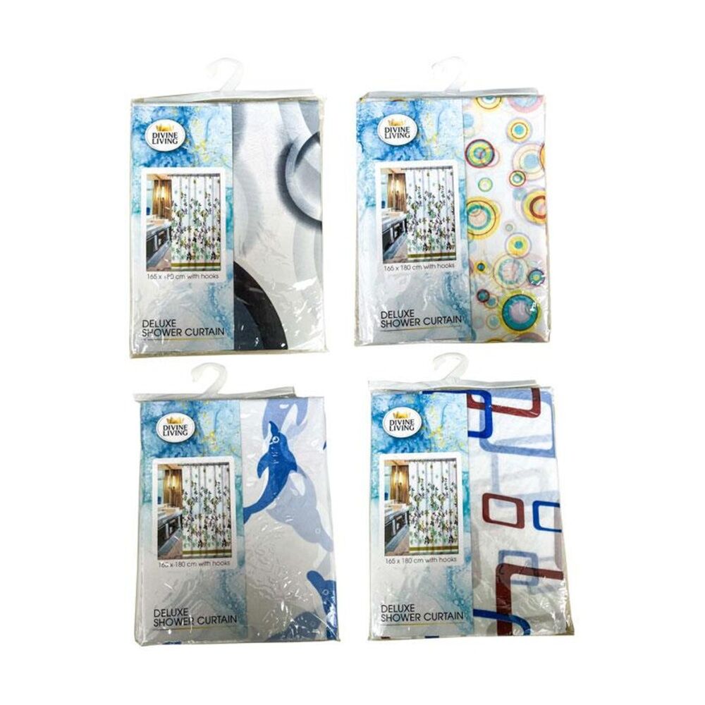 Divine Living Deluxe Shower Curtain w/ Hooks 50gsm 165x170cm Assorted (2 Pack) — image 3