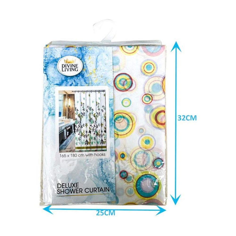 Divine Living Deluxe Shower Curtain w/ Hooks 50gsm 165x170cm Assorted (2 Pack) — image 4