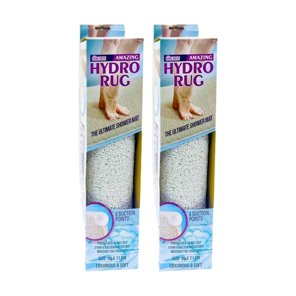 Homebrite Anti Slip Hydro Shower Mat w/8 Suction Points 40x71cm White (2 Pack)