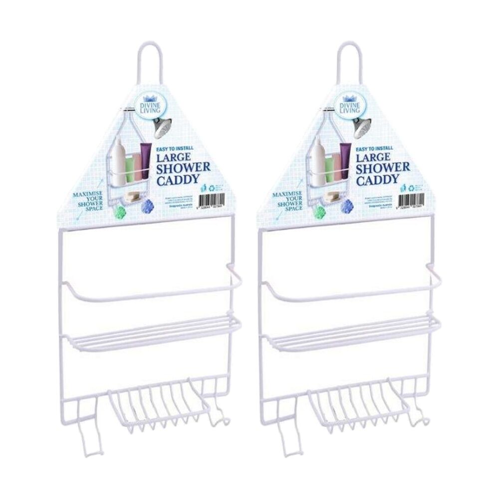Divine Living Shower Caddy Wire Large Bathroom Storage Organiser 25x43cm (2 Pack)