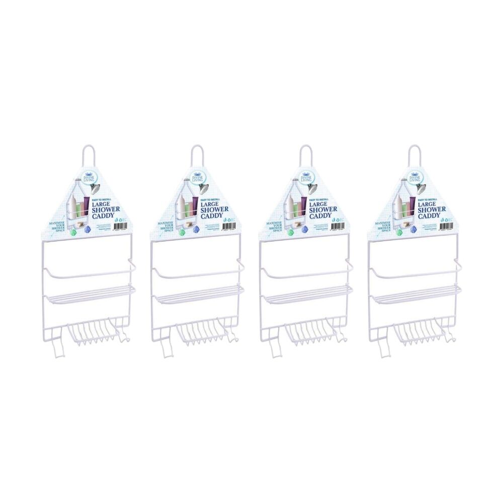 Divine Living Shower Caddy Wire Large Bathroom Storage Organiser 25x43cm (4 Pack)