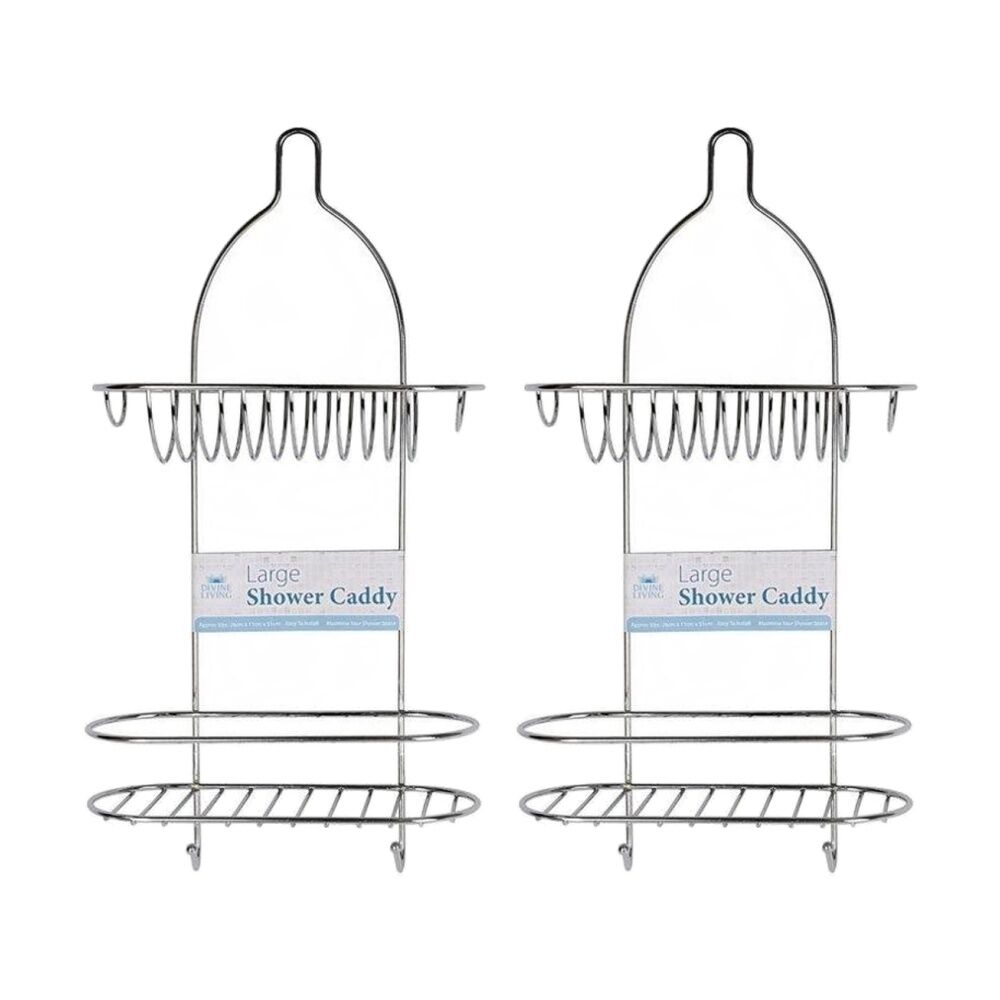 Divine Living Shower Caddy Chrome Storage Organiser 26x11x51cm Silver (2 Pack)