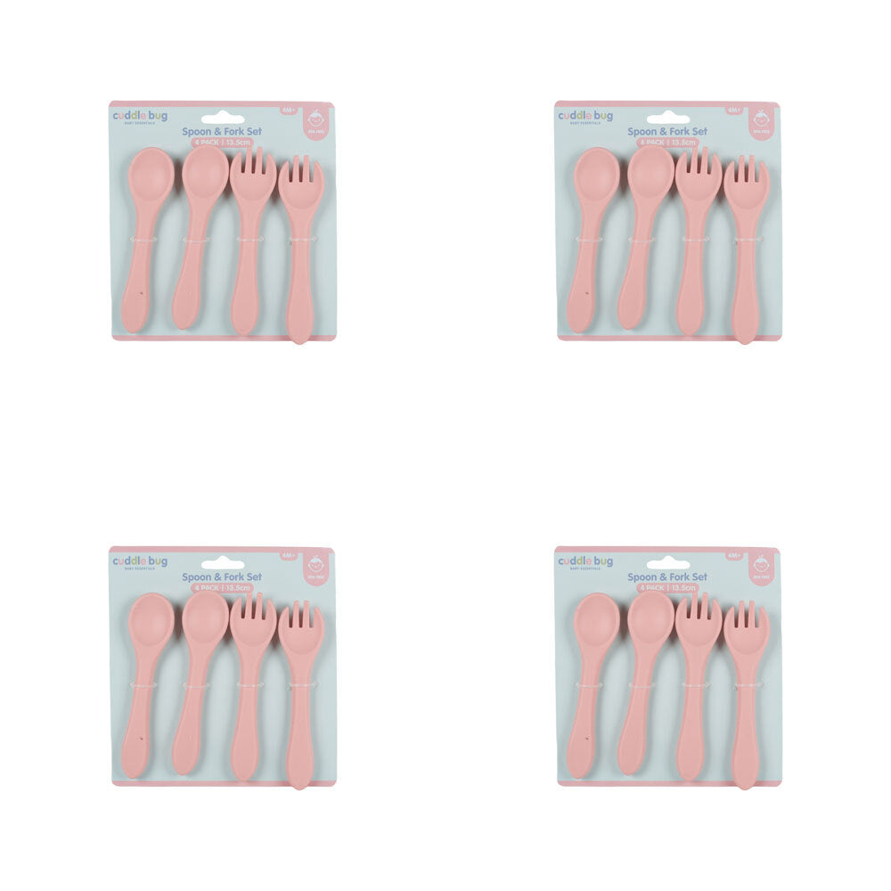 Cuddle Bug 4pc Cuddle Bug Baby Feeding Silicone Spoon Fork Set Pink/Blue 13.5cm Assorted (4 Pack)