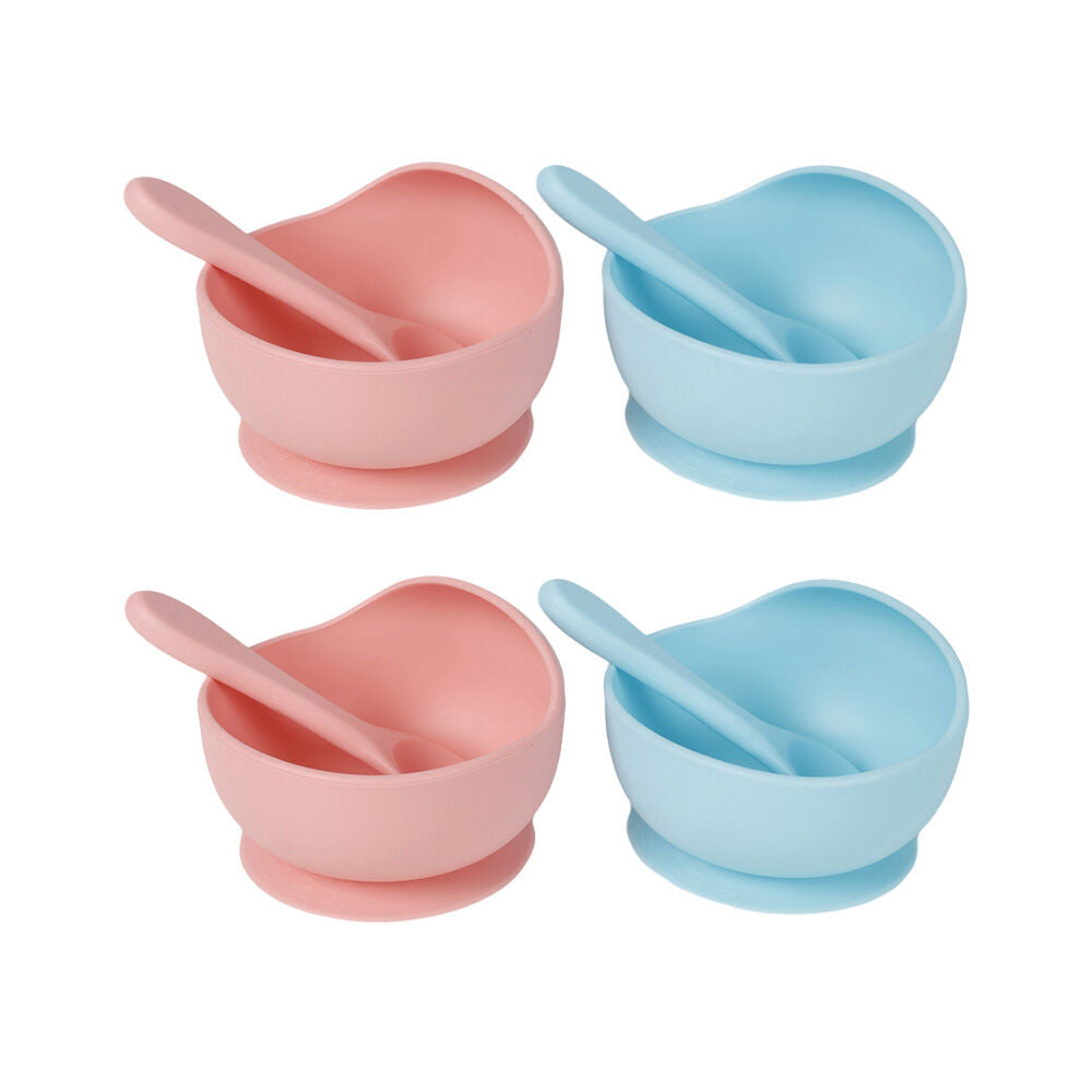 Cuddle Bug Baby Feeding Silicone Suction Lip Bowl & Spoon 12x8cm 2 Assorted (4 Pack)
