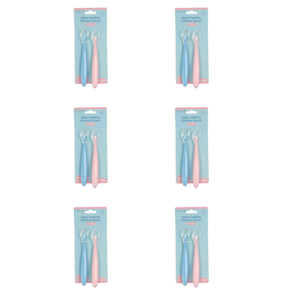 Cuddle Bug 2pc Cuddle Bug Baby/Toddler Feeding Silicone Spoon 2 Pink/Blue 15cm Assorted (6 Pack)