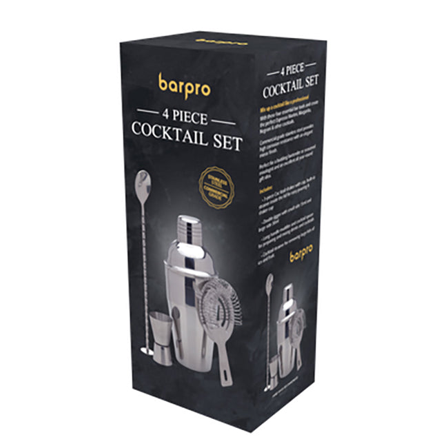 Barpro Stainless Steel Cocktail Set Bar Kit Set Silver (4 Pieces)