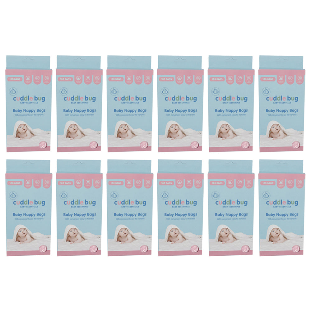 Cuddle Bug 100pc Cuddle Bug Disposable Portable Nappy Durable Bags w/ Easy Tie Handles (12 Pack)