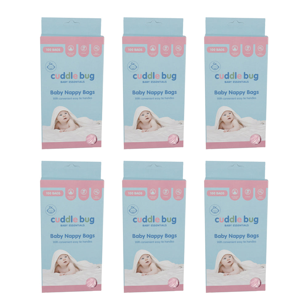 Cuddle Bug 100pc Cuddle Bug Disposable Portable Nappy Durable Bags w/ Easy Tie Handles (6 Pack)