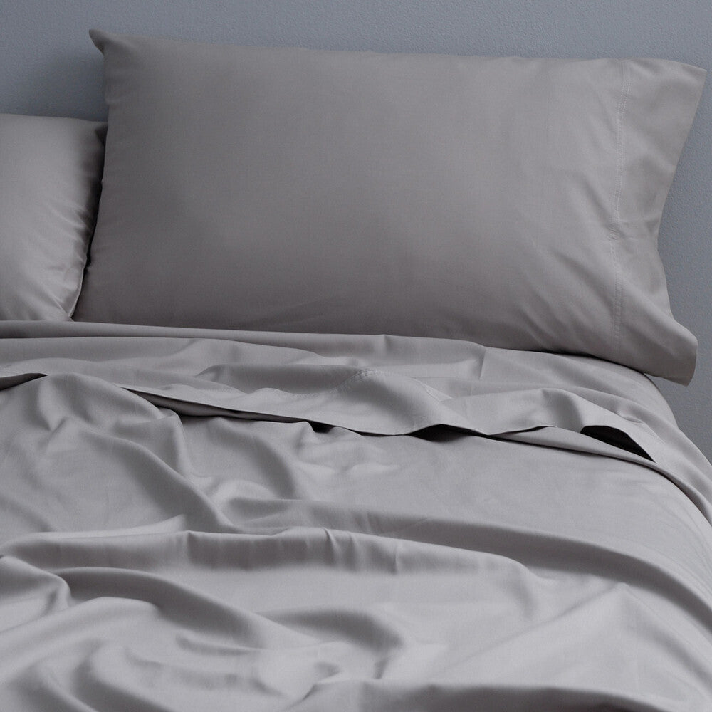 Canningvale Carrara Perla Grey Queen Bed Fitted Sheet Set Alessia Bamboo Cotton