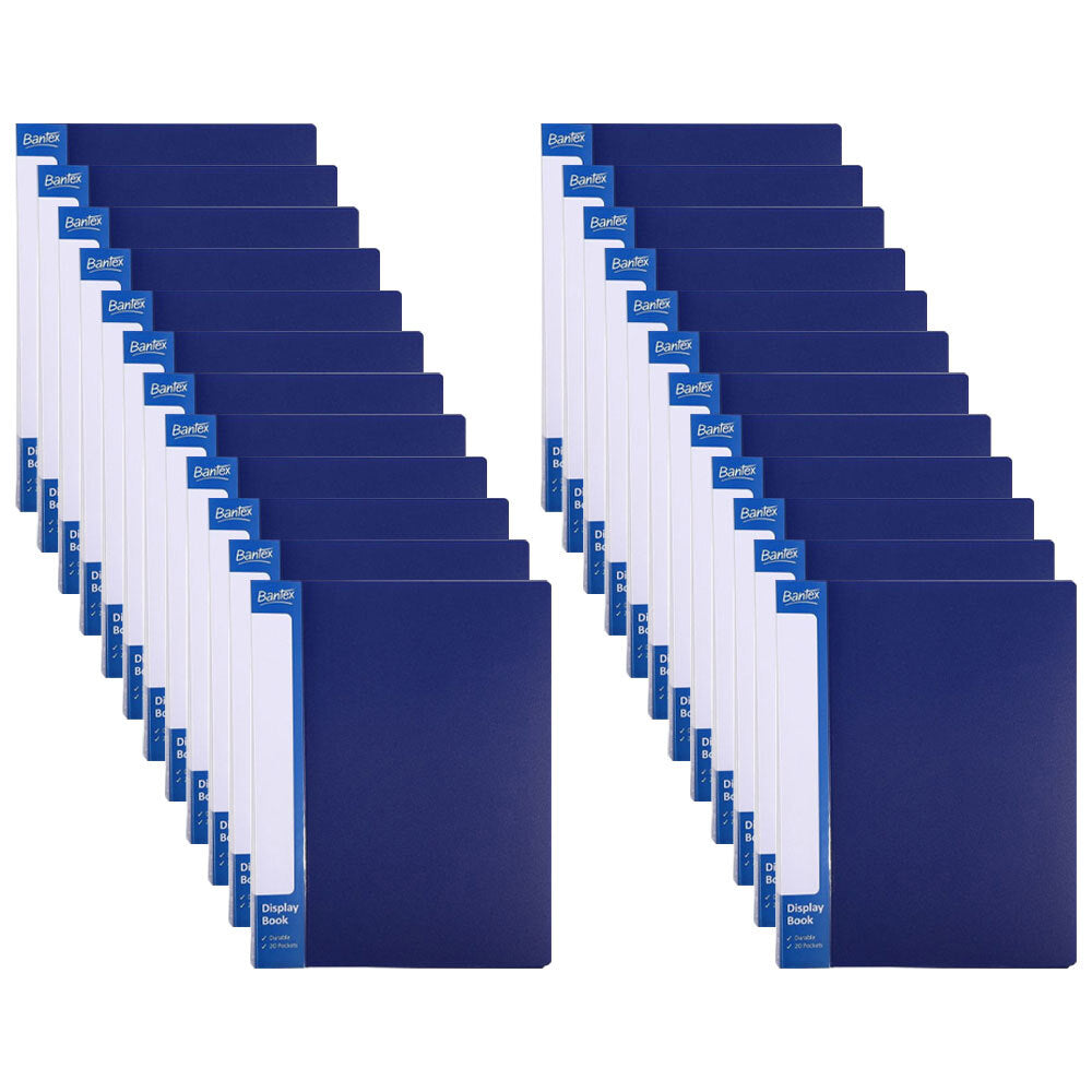 Bantex 20 Fixed Pockets A4 Insert Spine Display Presentation Book Blue (24 Pack)