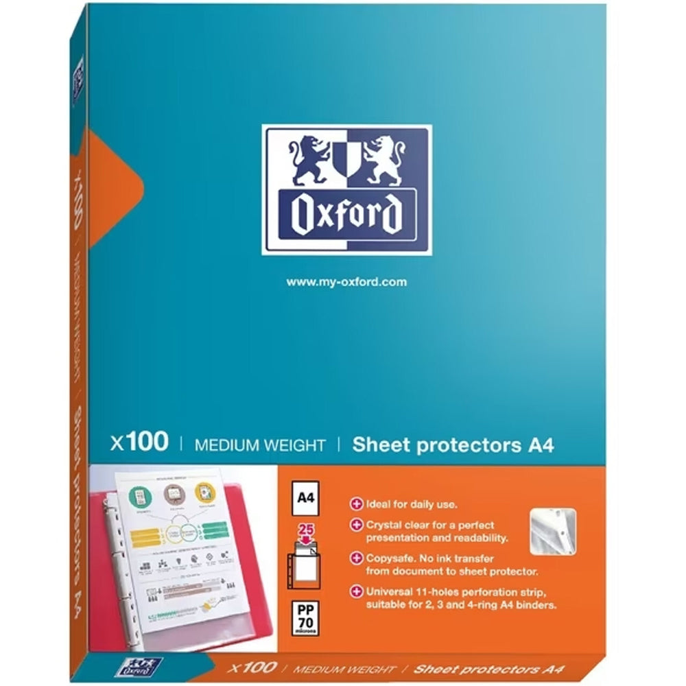 Oxford A4 Copy Safe Medium Weight White Strip Sheet Protector Clear (100 Pieces)