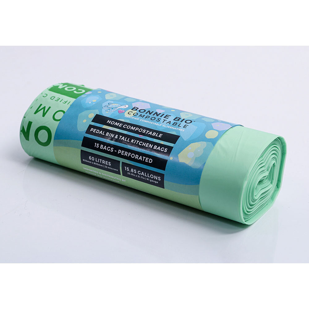 Bonnie Bio Compostable 60L Pedal Bin & Tall Kitchen/Garbage/Bin Bags Green (60 Pack) — image 3