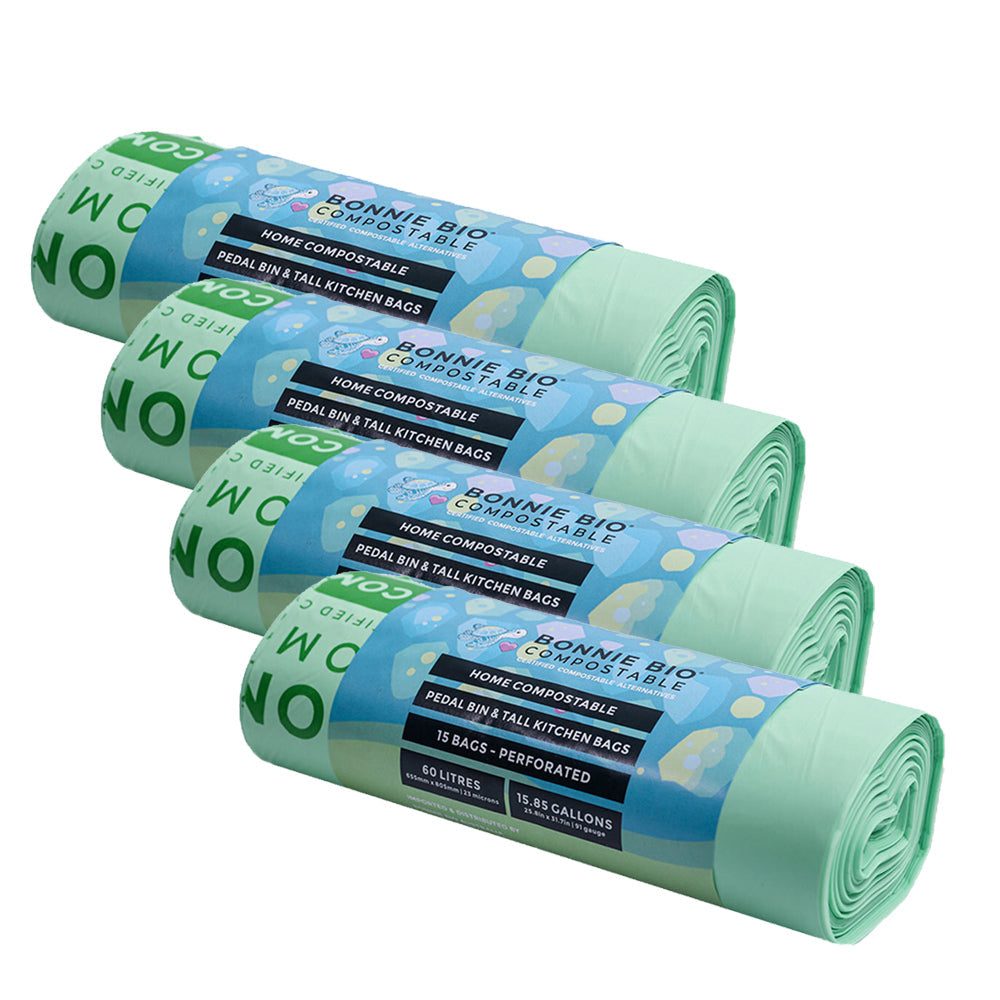 Bonnie Bio Compostable 60L Pedal Bin & Tall Kitchen/Garbage/Bin Bags Green (60 Pack)