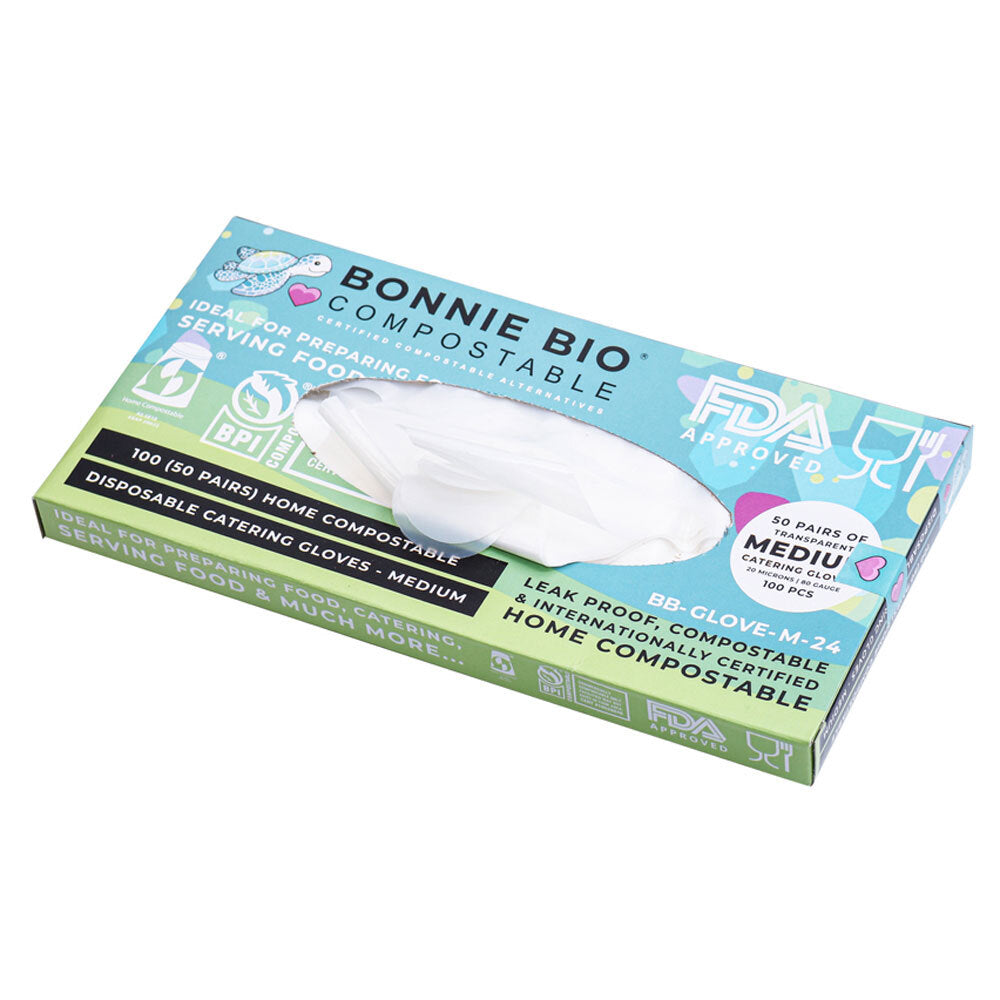 Bonnie Bio Compostable Disposable Catering/Food Preperation Gloves (100 Pack) — Medium
