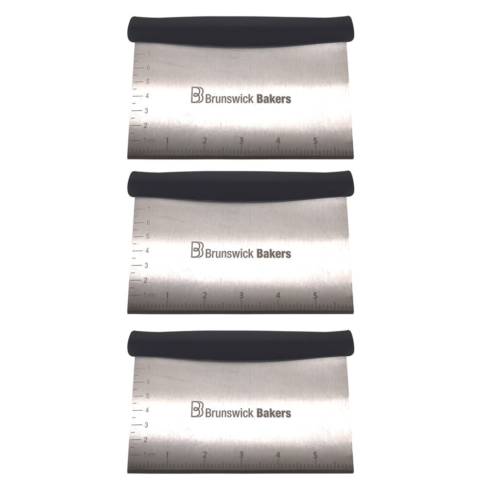 Brunswick Bakers Stainless Steel Dough Scraper w/ Handle 16x10cm Baking Tool (3 Pack)