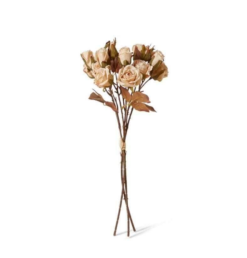 E Style 43cm Plastic Rose Decor Bundle Artifical Faux Flower Antique Cream