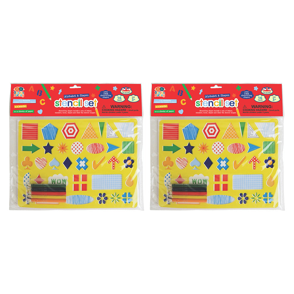 Buddy & Barney Stencil & Pencil Double Alphabet/Shapes Kids Drawing Art 3y+ (2 Pack)